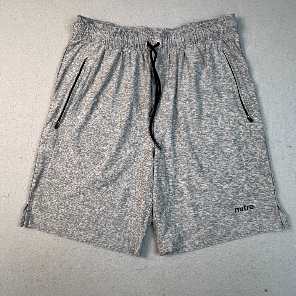 Mitre Athletic Training Shorts Mens Medium Grey Space Dye Zipper Pockets Gym